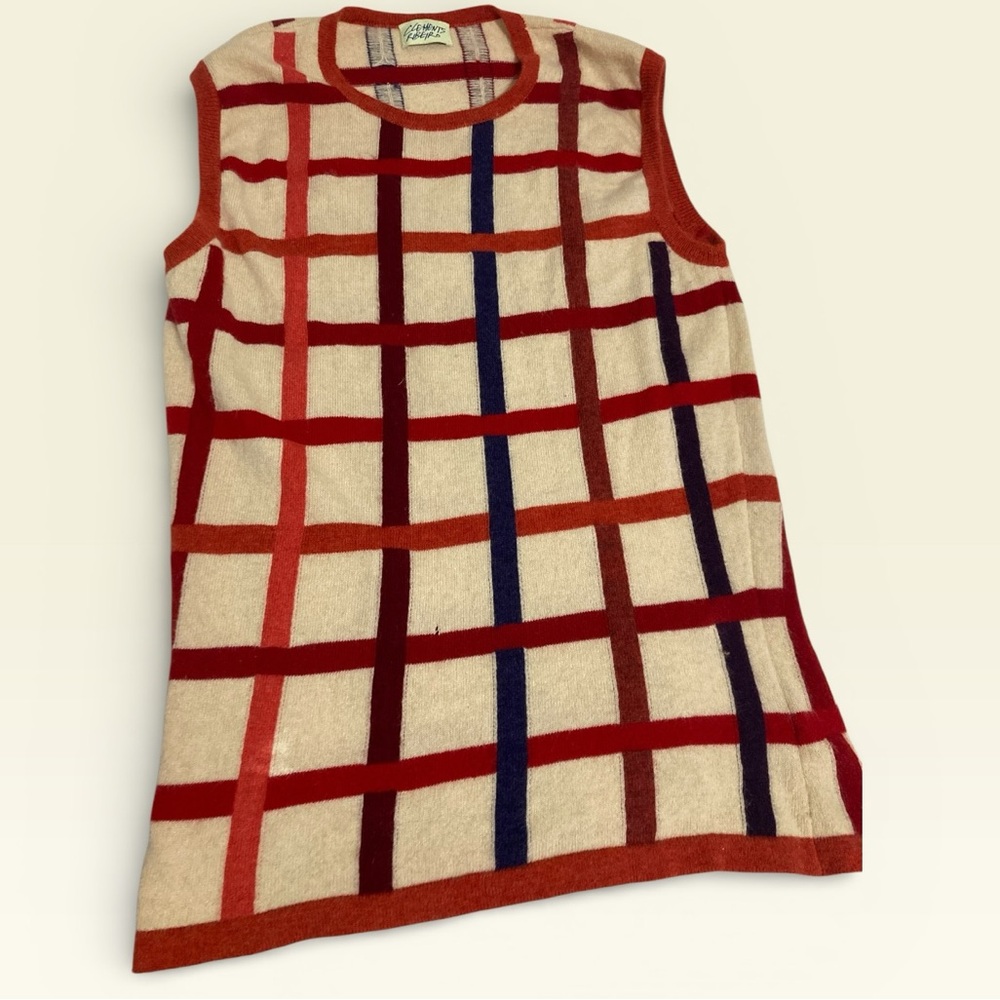 Clements Ribeiro Cashmere Sweater Vest- Size S - Red, Blue, Cream